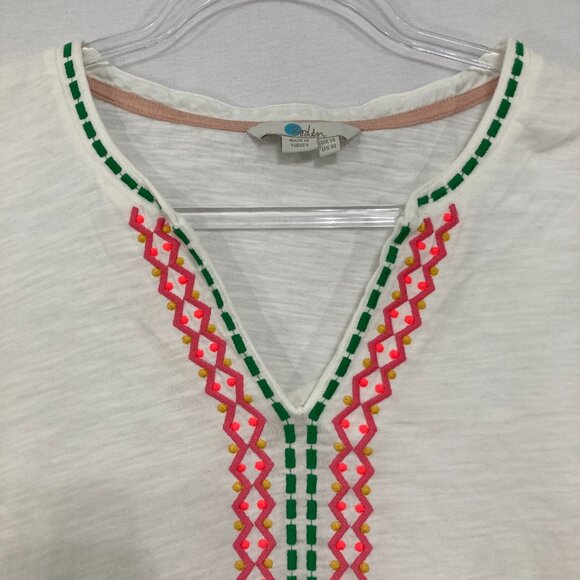 Boden size 10 White Slub Cotton Stretch Embroidered Boho Pullover Blouse - Picture 3 of 9